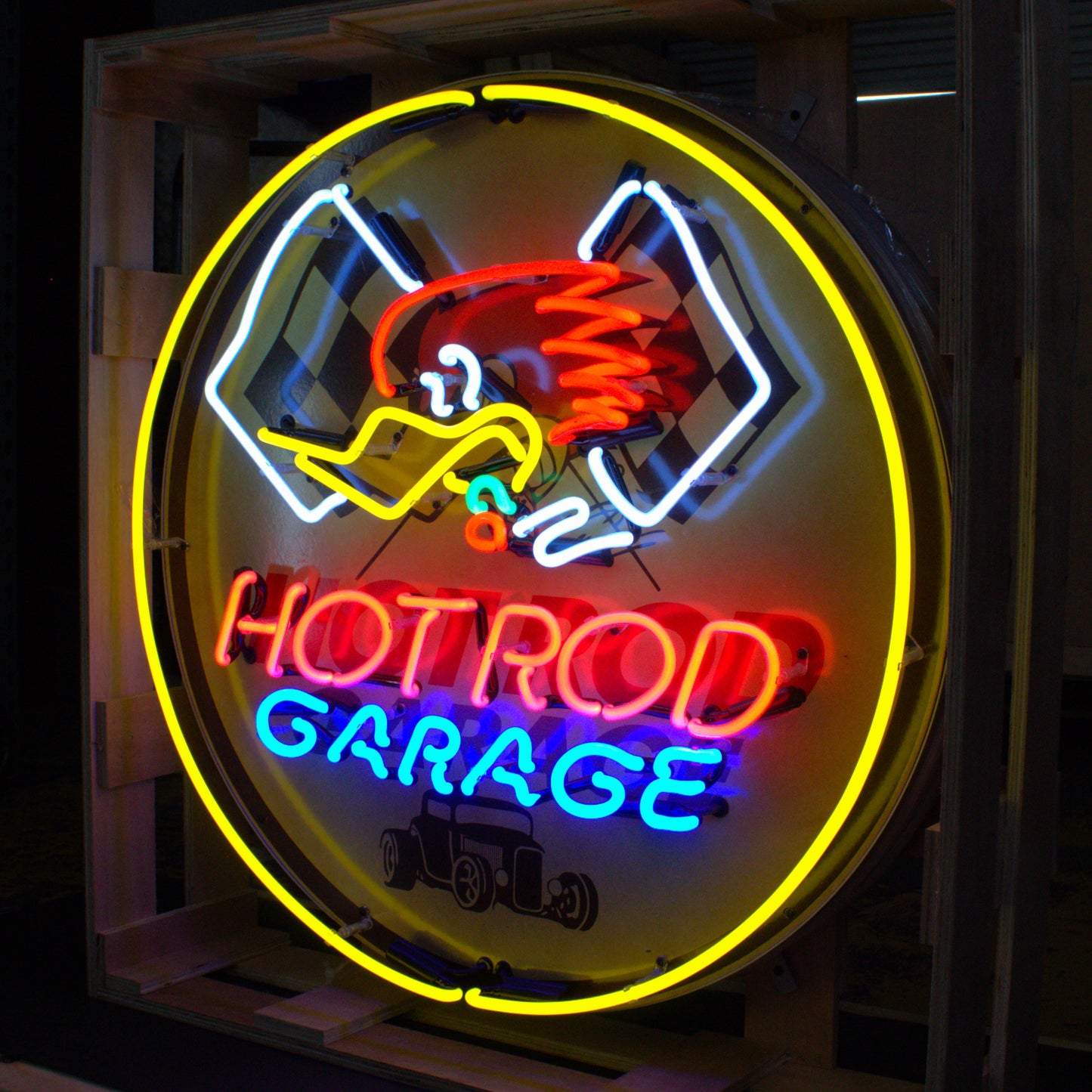 Hot Rod Garage Mr. Horsepower Neon Porcelain Sign with Can