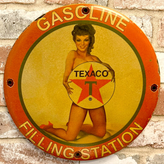 Texaco Filling Station Vintage Pin Up Porcelain Enamel Metal Sign 12-Inch