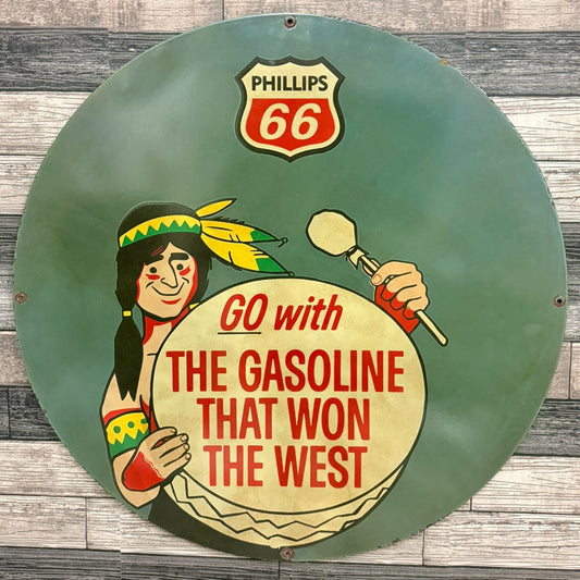 Phillips 66 Gasoline Porcelain Enamel Sign Large 30-Inch Route 66 Gas Station Sign