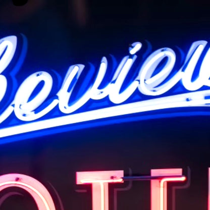 Lakeview Motel Glass Neon Porcelain Vintage Advertising Reproduction with Steel Can
