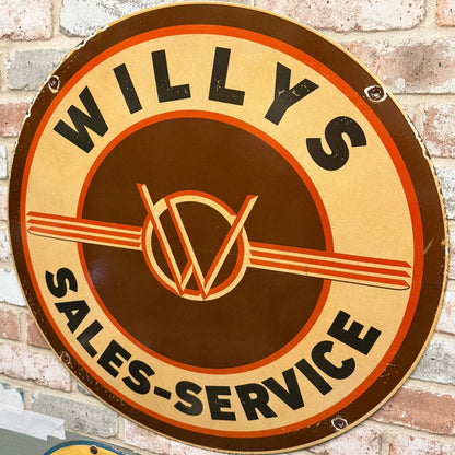 2ft Willy’s Sales Service Vintage Porcelain Enamel Sign