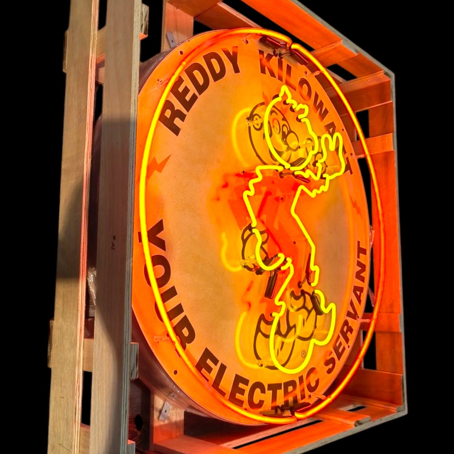Buy neon porcelain Reddy Kilowatt can sign on sale. Authentic quality handcrafted reproduction 