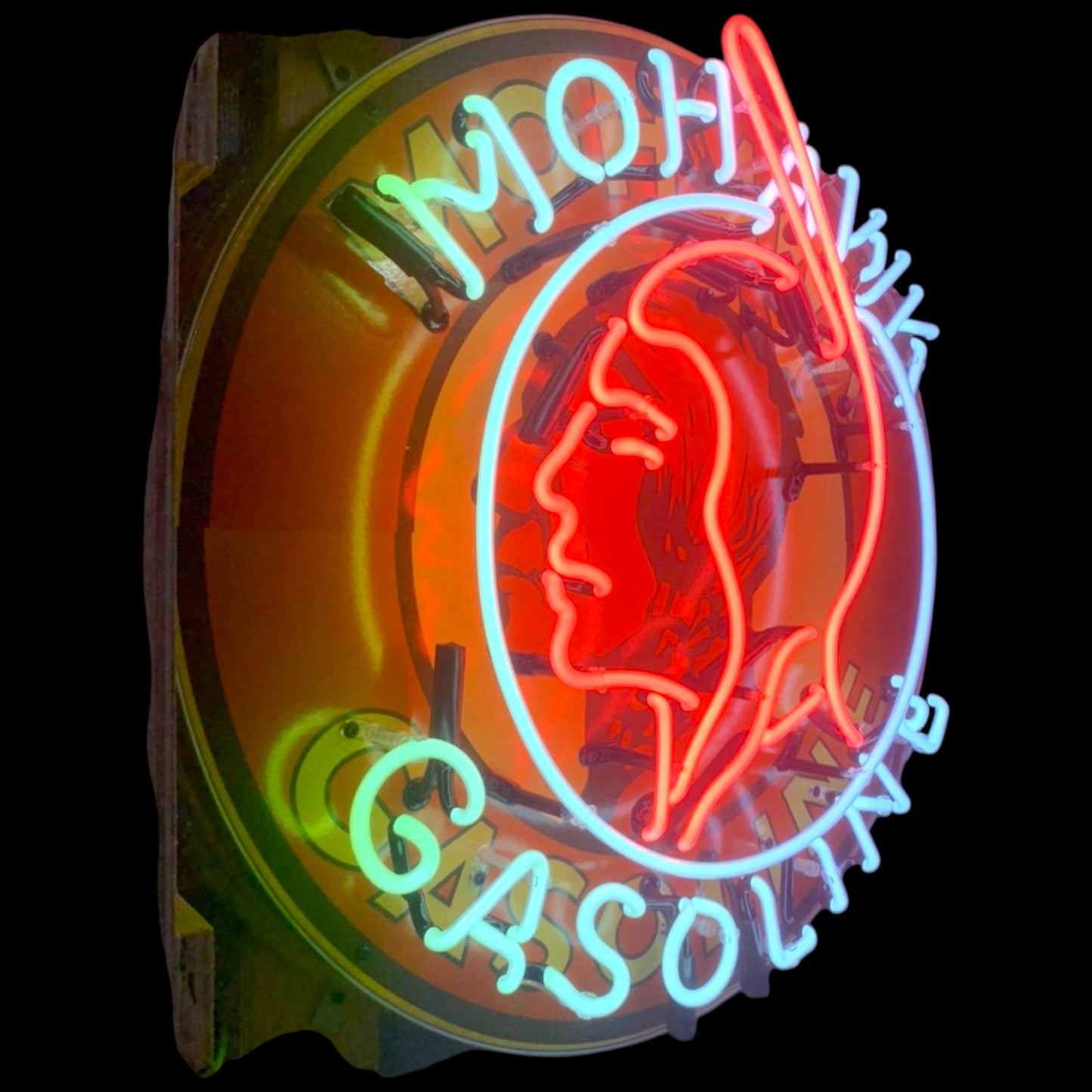 Mohawk Gasoline Single-Sided Neon Porcelain Box Sign