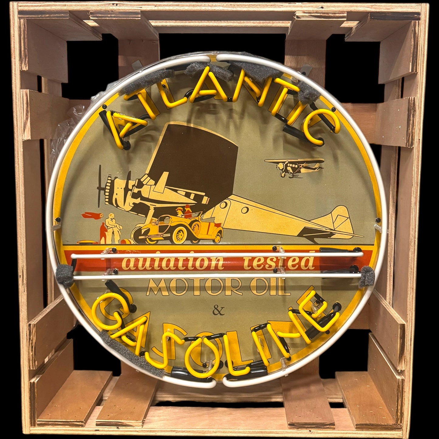 Atlantic Gasoline Aviation Tested Single-Sided Neon Porcelain Box Sign