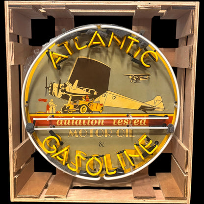 Atlantic Gasoline Aviation Tested Single-Sided Neon Porcelain Box Sign