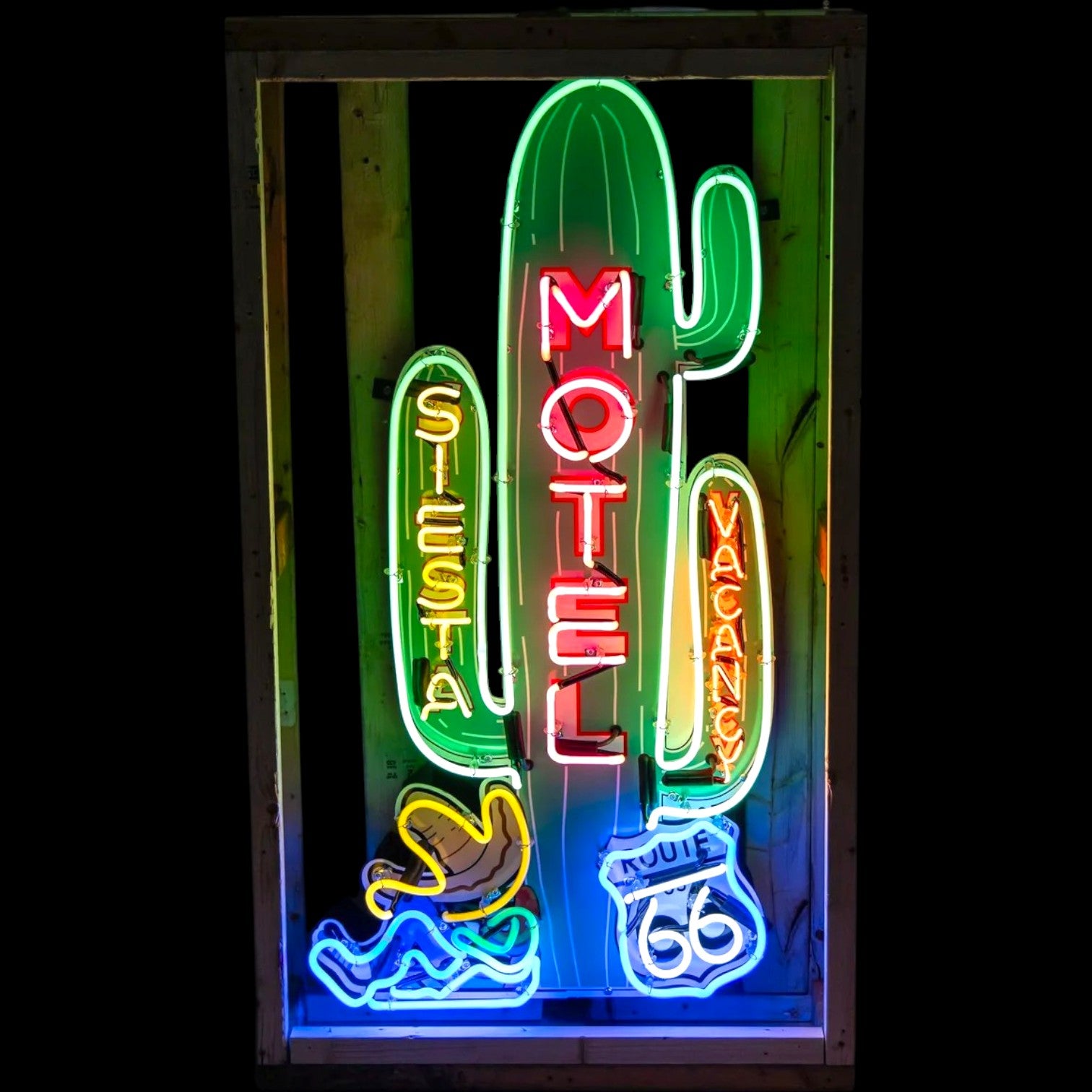 Route 66 Cactus Siesta Motel Neon Sign – Vintage Iconic Americana