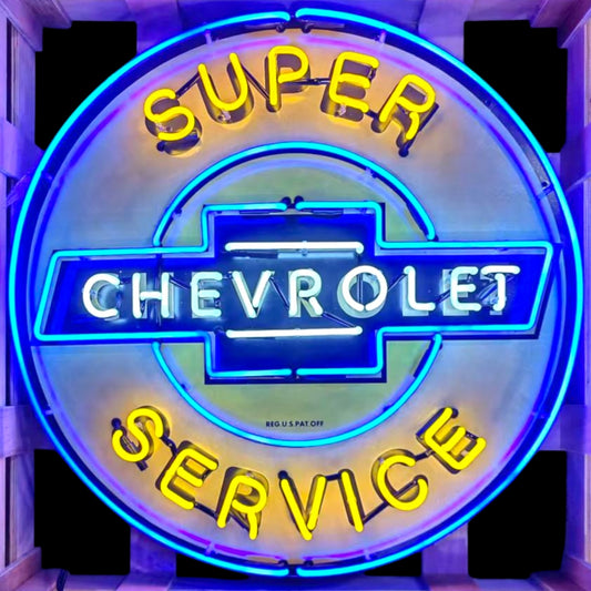 Super Chevrolet Service Neon Porcelain Enamel Sign