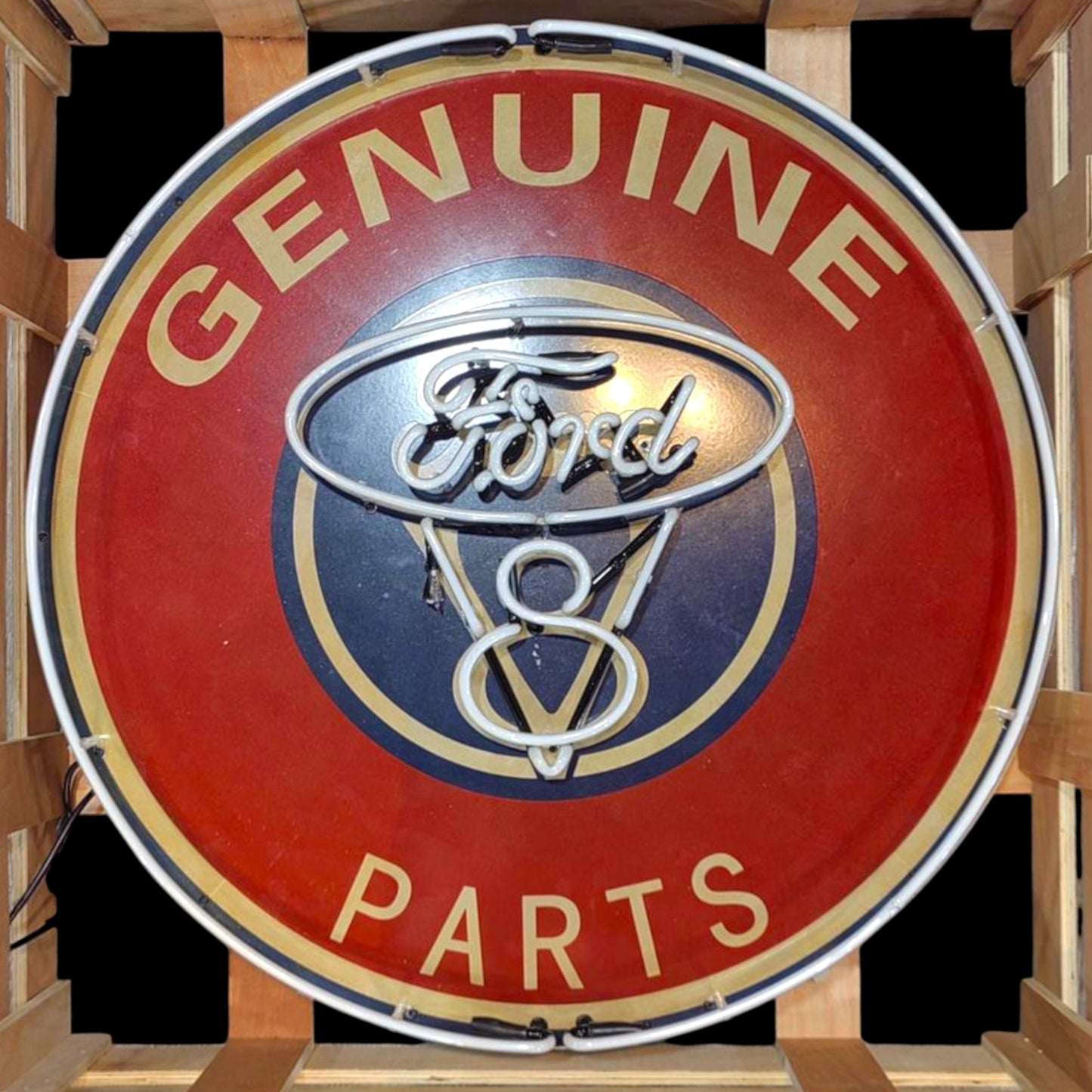 Genuine V8 Ford Parts Neon Porcelain Enamel Sign