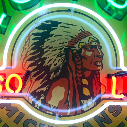 Musgo Gasoline Michigan Mile Maker Single-Sided Neon Porcelain Box Sign