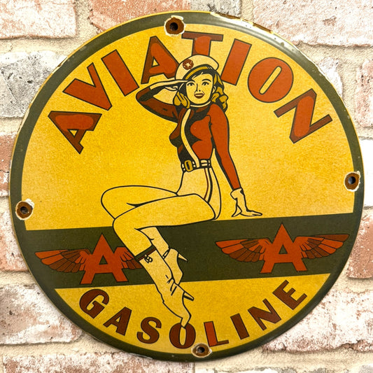 Tydol Flying A Gas Vintage Pin Up Porcelain Enamel Metal Sign
