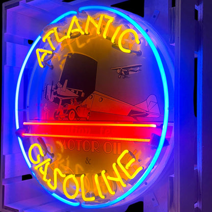 Atlantic Gasoline Aviation Tested Single-Sided Neon Porcelain Box Sign