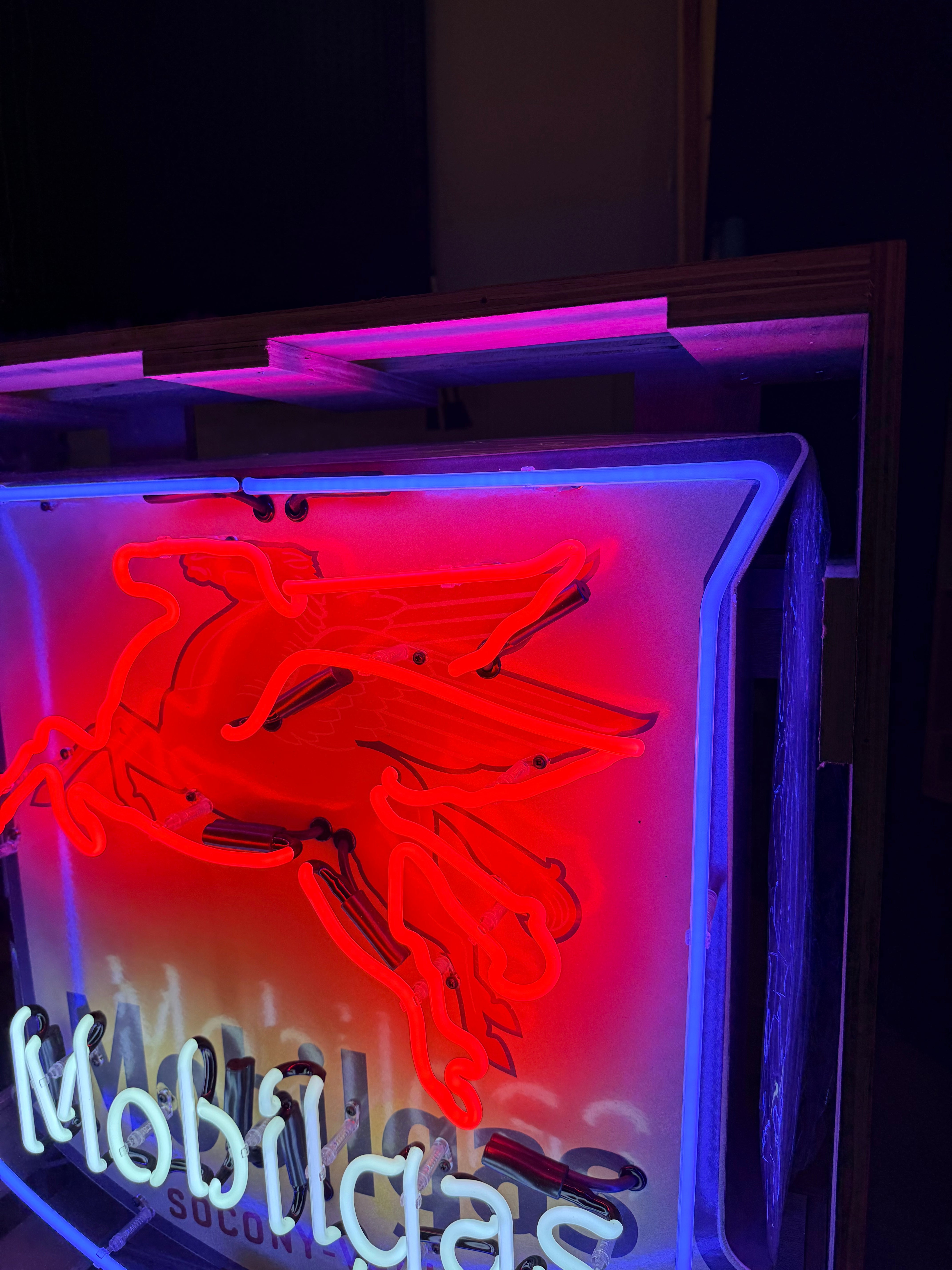 Mobilgas Socony-Vacuum Pegasus Shield Neon Porcelain Sign | Real