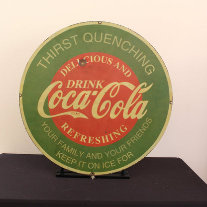 30in Coca - Cola with Bullet Hole Porcelain Enamel Sign - PORCELAIN ADVERTISING - Porcelain Sign