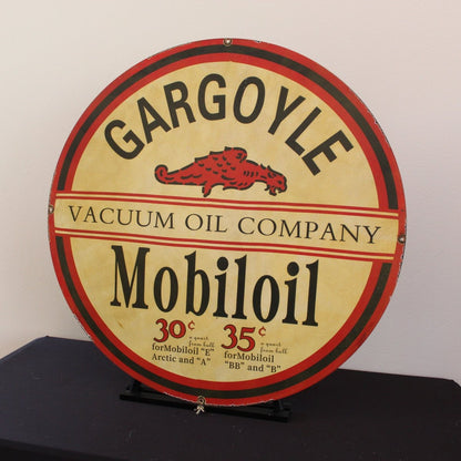 30in Gargoyle Vacuum Oil Porcelain Enamel Sign - PORCELAIN ADVERTISING - Porcelain Sign