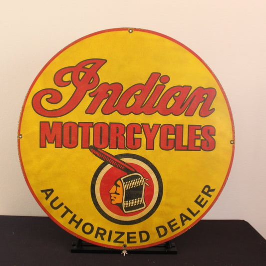 30in Indian Motorcycle Authorized Dealer Porcelain Enamel Sign - PORCELAIN ADVERTISING - Porcelain Sign