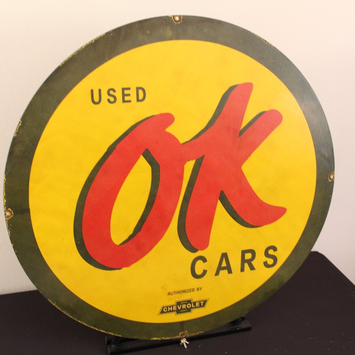 30in OK Used Cars Porcelain Enamel Sign - PORCELAIN ADVERTISING - Porcelain Sign