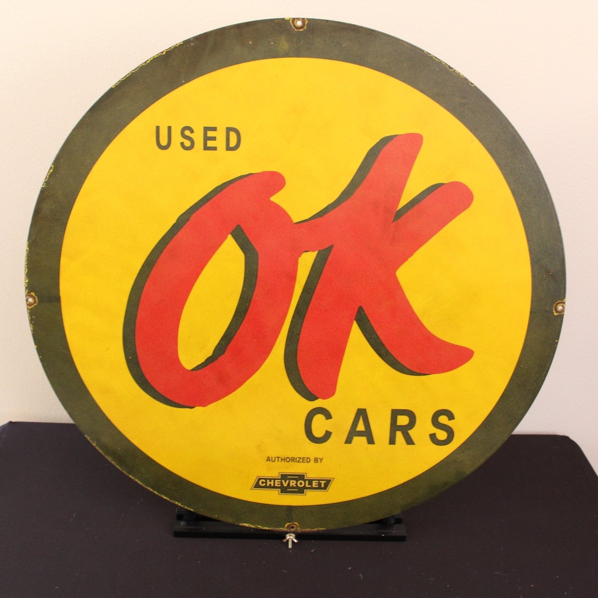 30in OK Used Cars Porcelain Enamel Sign - PORCELAIN ADVERTISING - Porcelain Sign