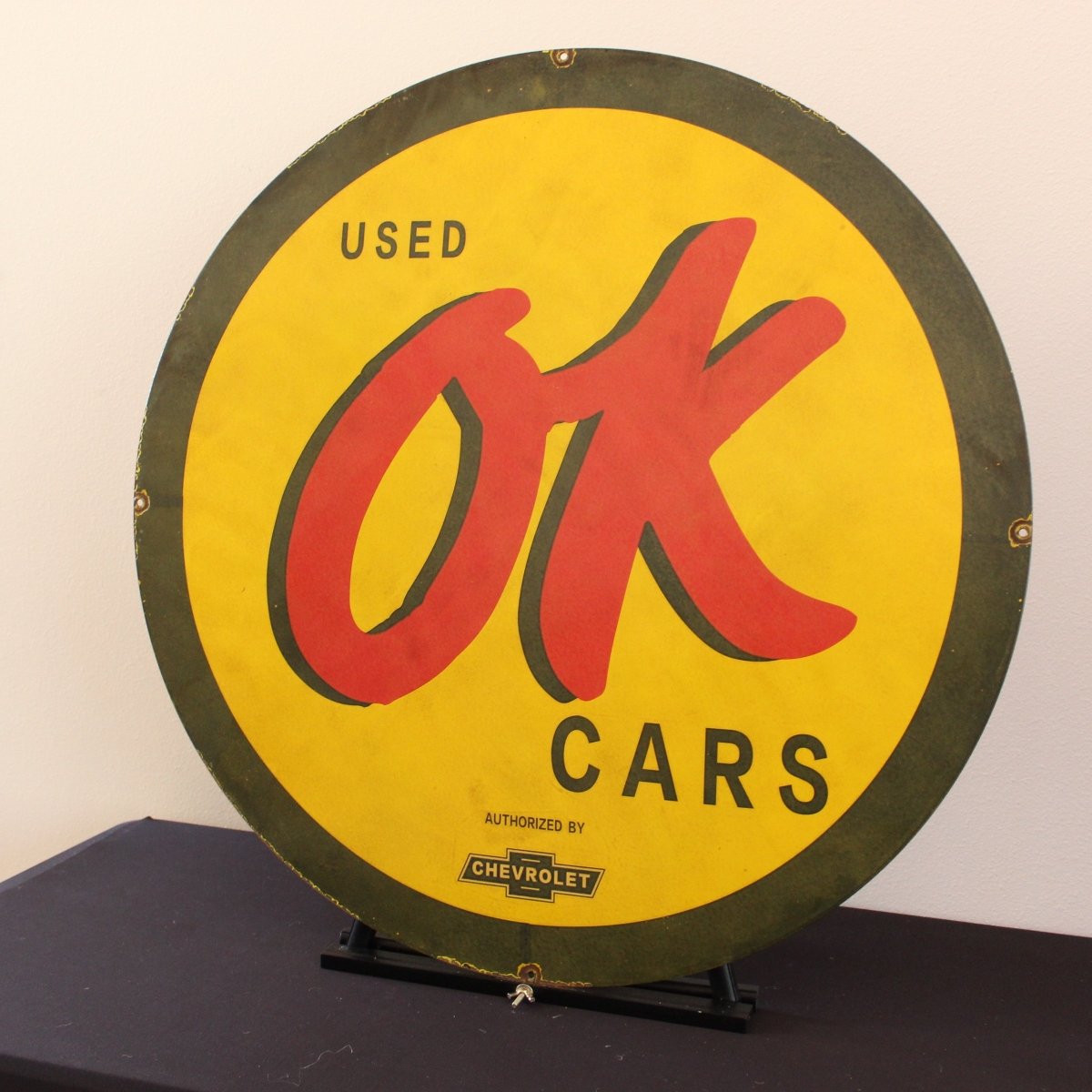 30in OK Used Cars Porcelain Enamel Sign - PORCELAIN ADVERTISING - Porcelain Sign