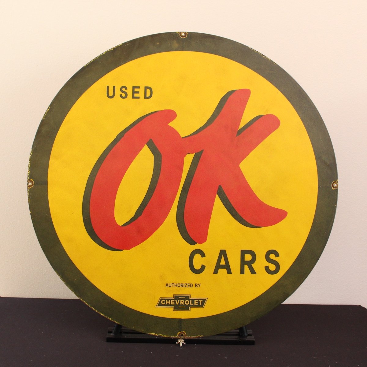 30in OK Used Cars Porcelain Enamel Sign - PORCELAIN ADVERTISING - Porcelain Sign