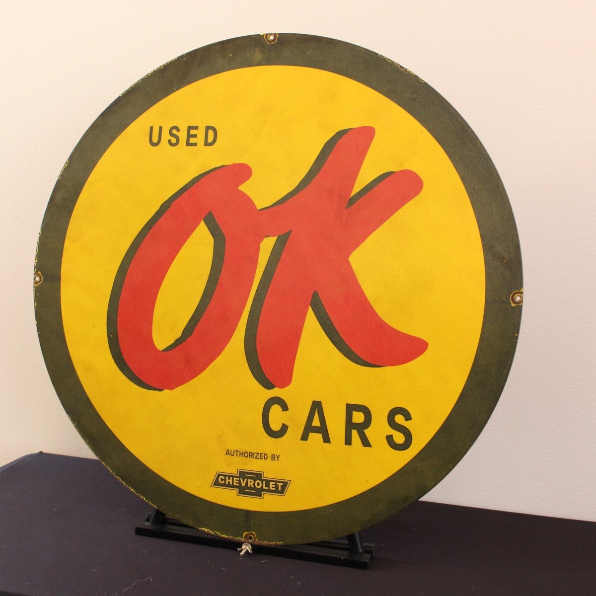 30in OK Used Cars Porcelain Enamel Sign - PORCELAIN ADVERTISING - Porcelain Sign