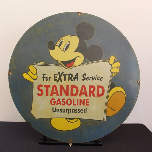 30in Standard Gasoline Mickey Mouse Porcelain Sign - PORCELAIN ADVERTISING - Porcelain Sign