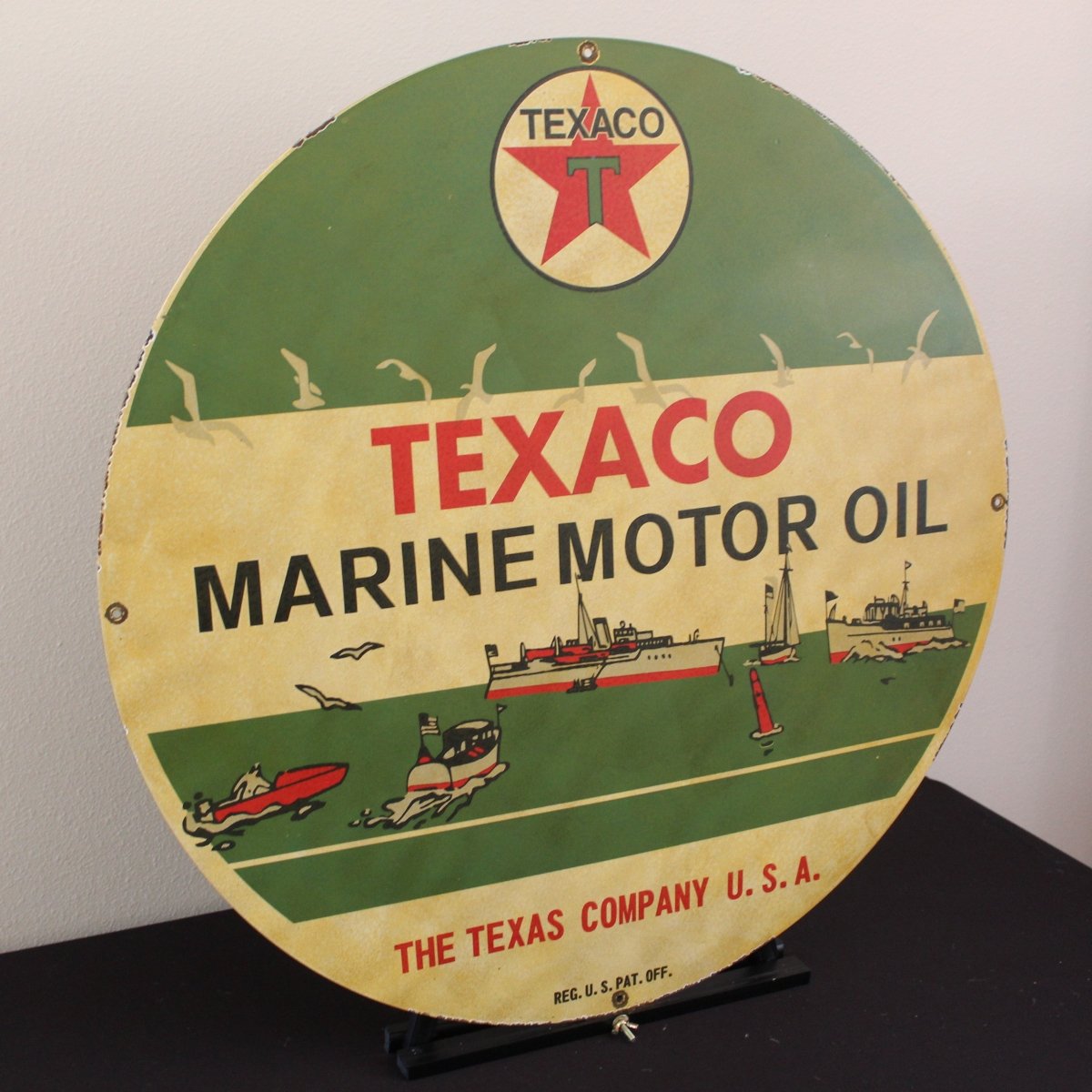 30in Texaco Marine Lubricants Porcelain Enamel Sign - PORCELAIN ADVERTISING - Porcelain Sign