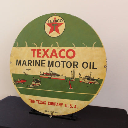 30in Texaco Marine Lubricants Porcelain Enamel Sign - PORCELAIN ADVERTISING - Porcelain Sign