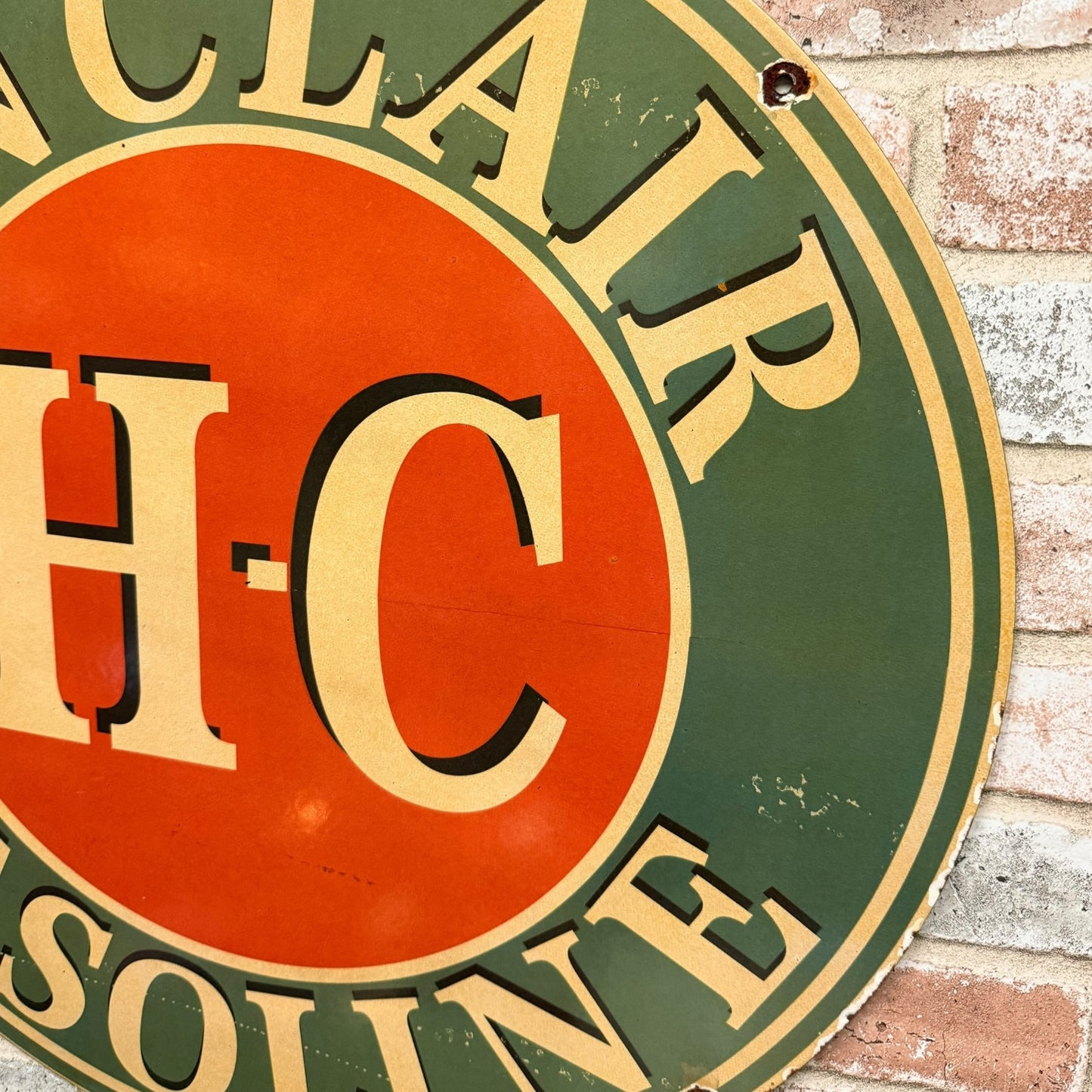 2ft Sinclair HC Gasoline Vintage Porcelain Enamel Service Station Sign