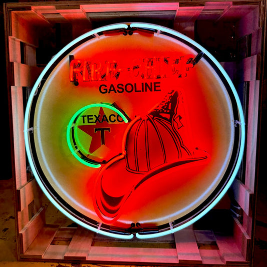 Texaco Fire-Chief Gasoline Single-Sided Neon Porcelain Box Sign