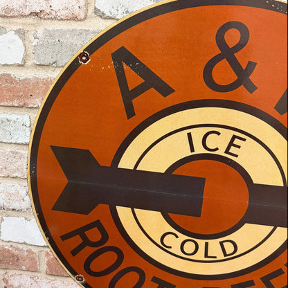 2ft A&W Root Beer Vintage Soda Advertising Porcelain Enamel Sign