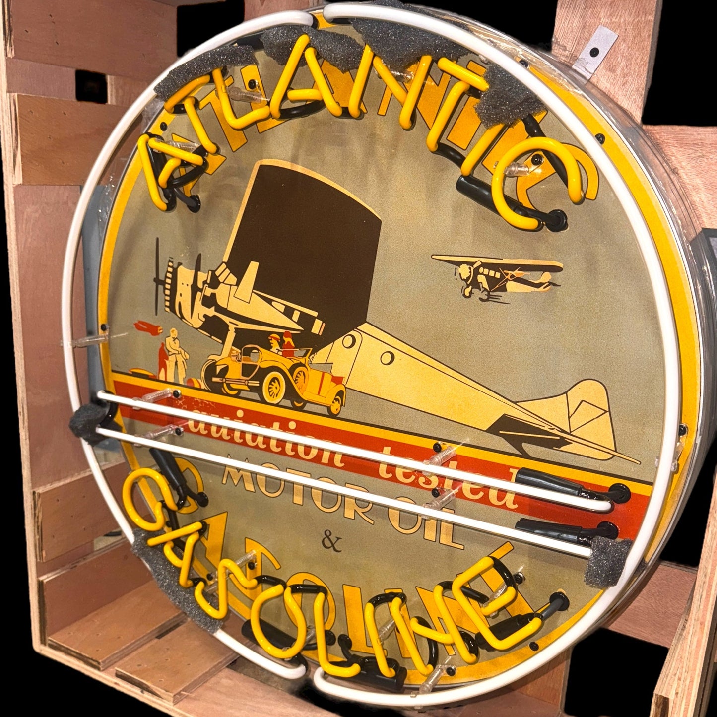 Atlantic Gasoline Aviation Tested Single-Sided Neon Porcelain Box Sign