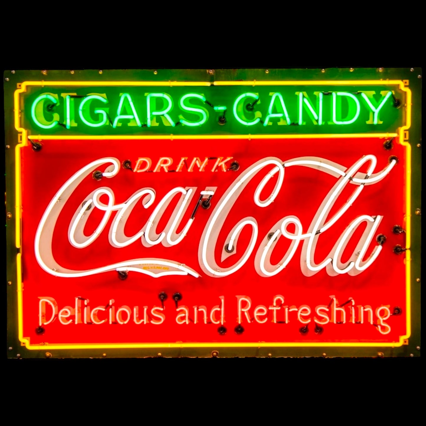 Coca Cola Neon Porcelain Cigars & Candy — Real Glass & Enamel Antique Reproduction - Vintage Light Up Shop Advertising