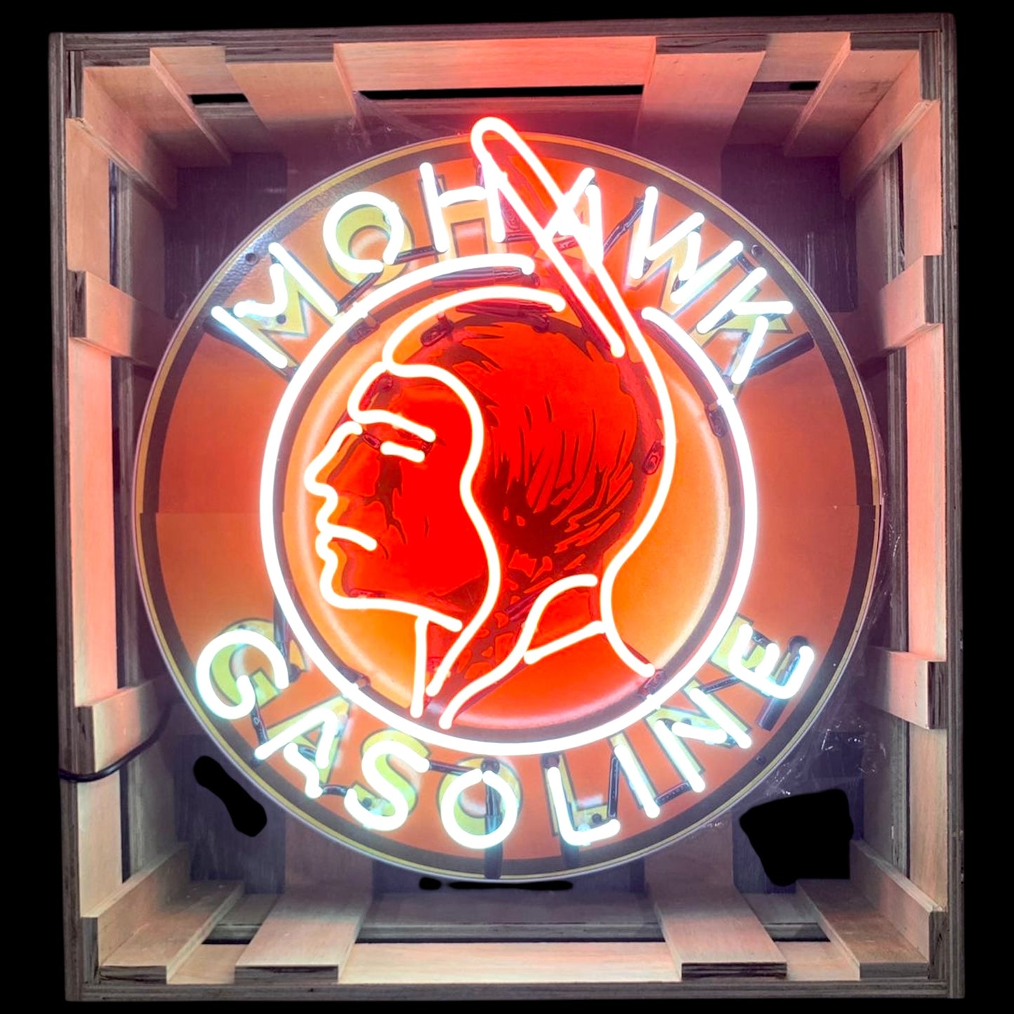 Mohawk Gasoline Single-Sided Neon Porcelain Box Sign