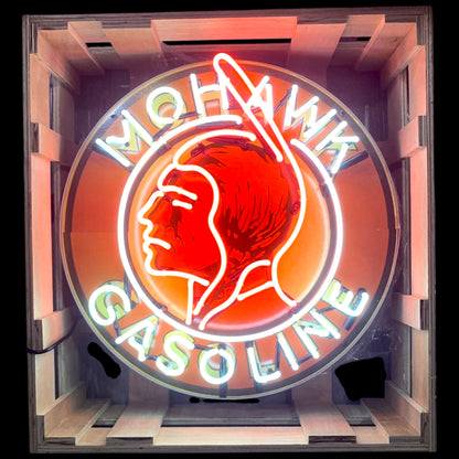 Mohawk Gasoline Single-Sided Neon Porcelain Box Sign