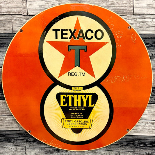 Texaco Gas with Ethyl Large Porcelain Enamel Vintage Gas Station Sign