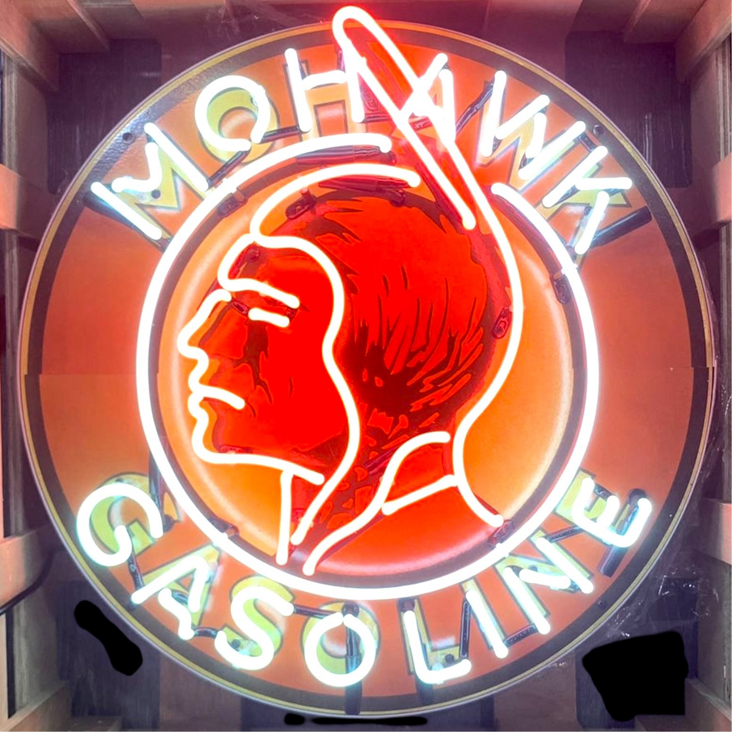 Mohawk Gasoline Single-Sided Neon Porcelain Box Sign