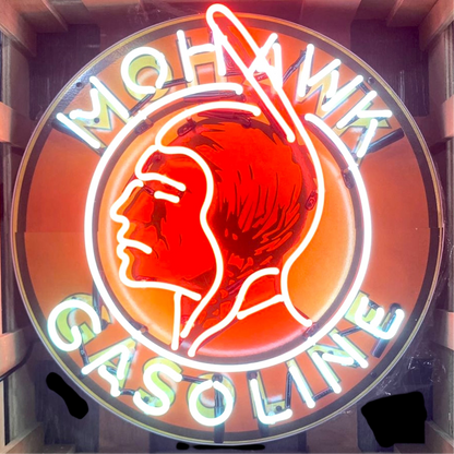 Mohawk Gasoline Single-Sided Neon Porcelain Box Sign