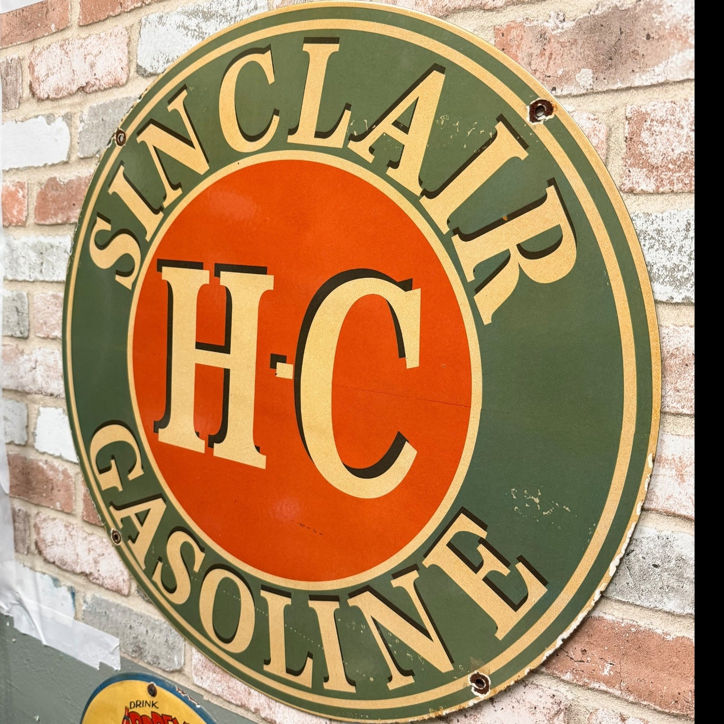 2ft Sinclair HC Gasoline Vintage Porcelain Enamel Service Station Sign