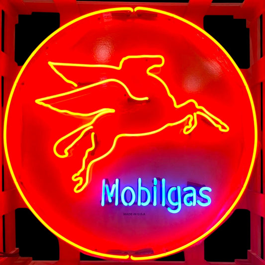 Mobilgas Red Pegasus Neon Porcelain Enamel Sign