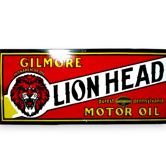 Gilmore Lion Head Porcelain Enamel Vintage Metal Reproduction