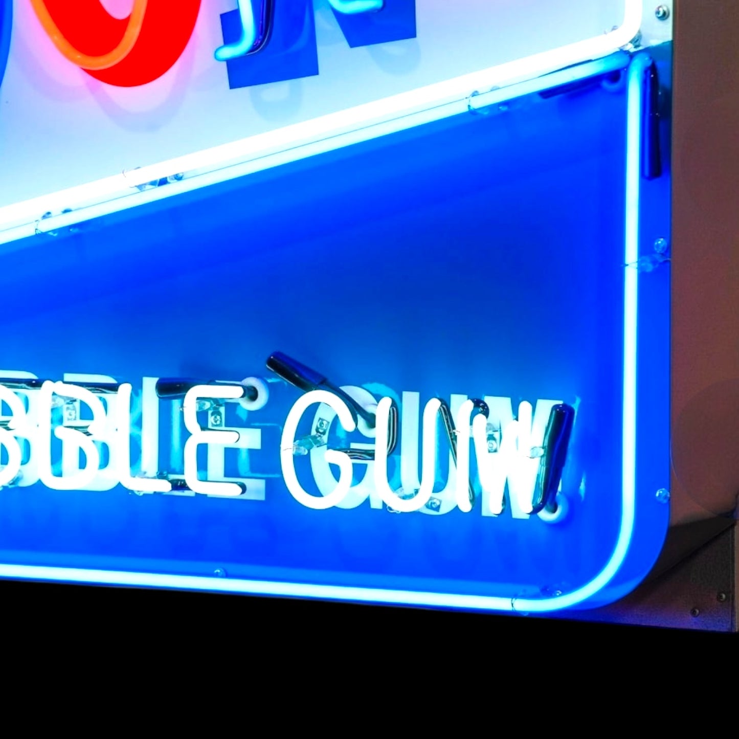 Bazooka Bubble Gum Topps Glass Neon Porcelain Vintage Advertisement with Steel Can