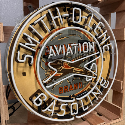 Smith-O-Lene Aviation Gasoline Neon Porcelain Sign with Can