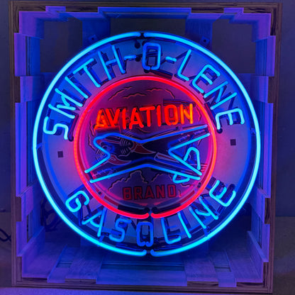 Smith-O-Lene Aviation Gasoline Neon Porcelain Sign with Can