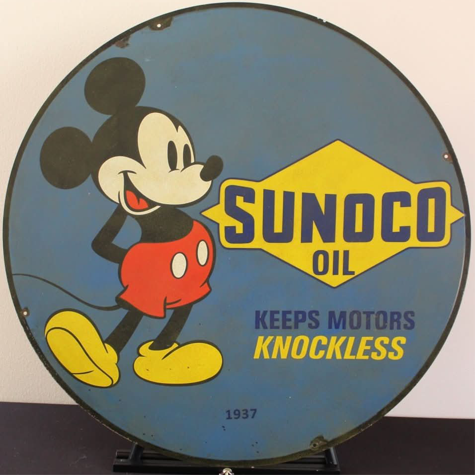 Looking for Collectible Signs  Sunoco Oil with Mickey Mouse Keep Motors Knockless 