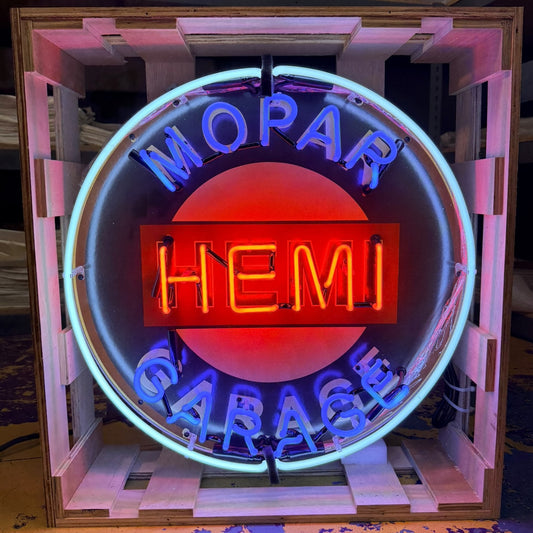 Mopar Hemi Garage Single-Sided Neon Porcelain Box Sign