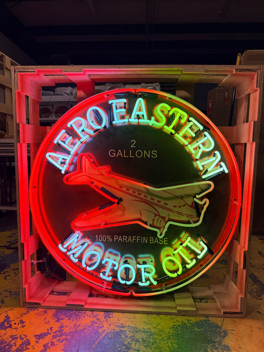 Aero Eastern Motor Oil Single-Sided Neon Porcelain Box Sign