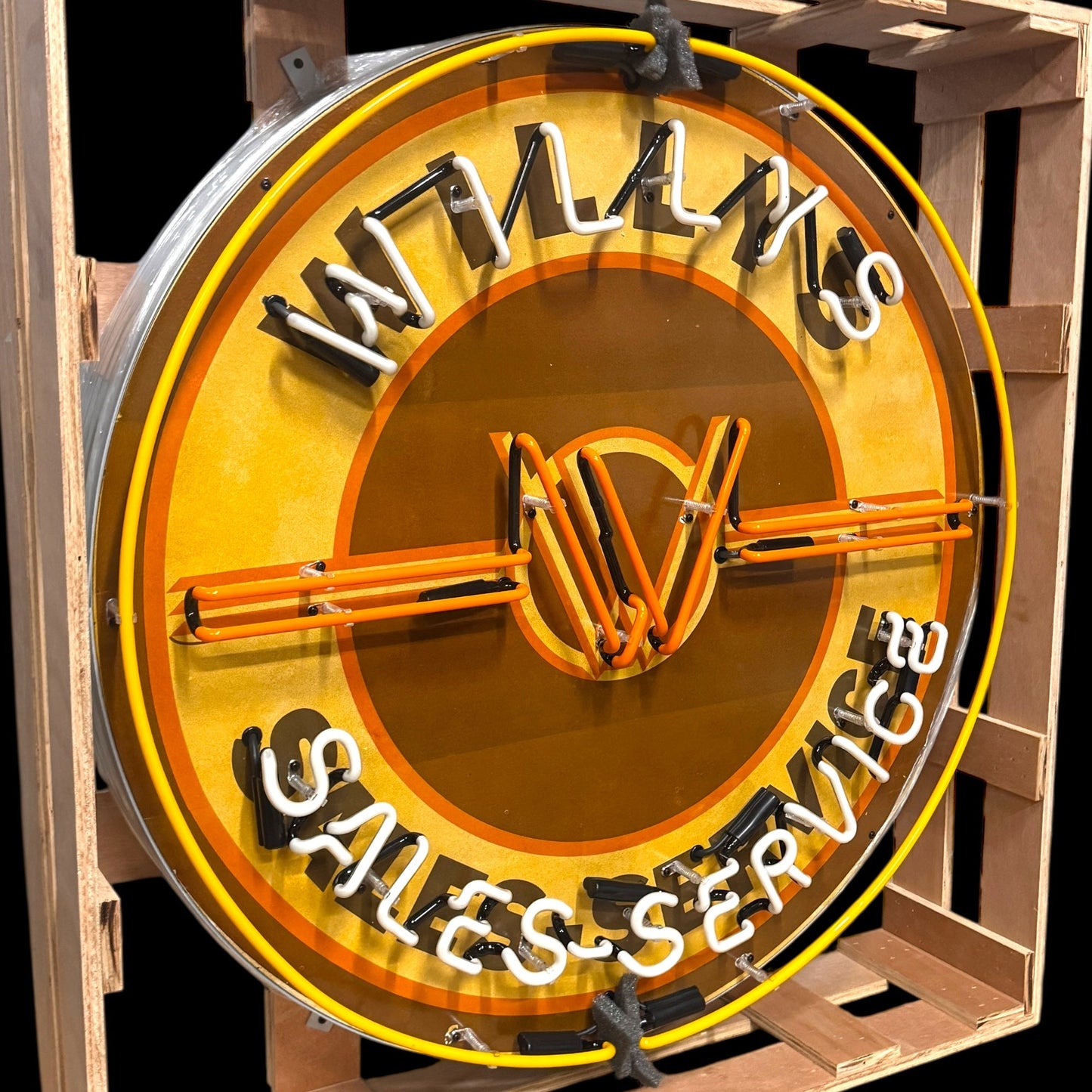 Willys Jeep Sales-Service Single-Sided Neon Porcelain Box Sign