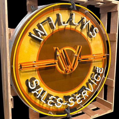 Willys Jeep Sales-Service Single-Sided Neon Porcelain Box Sign