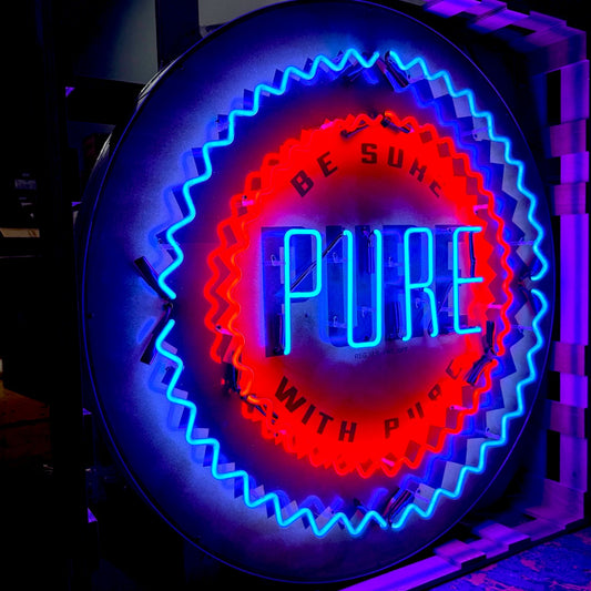 Be Sure With Pure Oil Company Single-Sided Neon Porcelain Box Sign