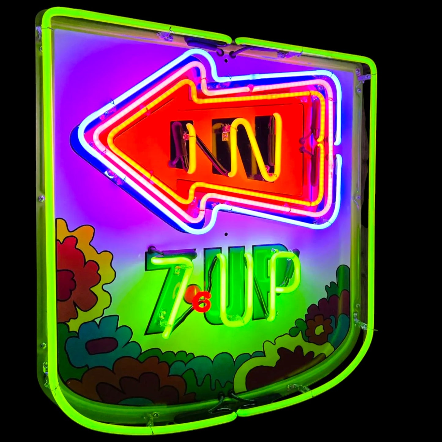 Pair of 7UP Uncola Neon "In & Out" Advertising Signs with Porcelain Enamel & Die Cut Can